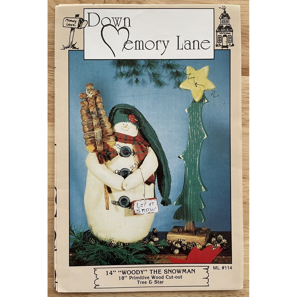 Down Memory Lane 14" Woody The Snowman & 18" Primitive Wood Cut-Out Tree‎ & Star